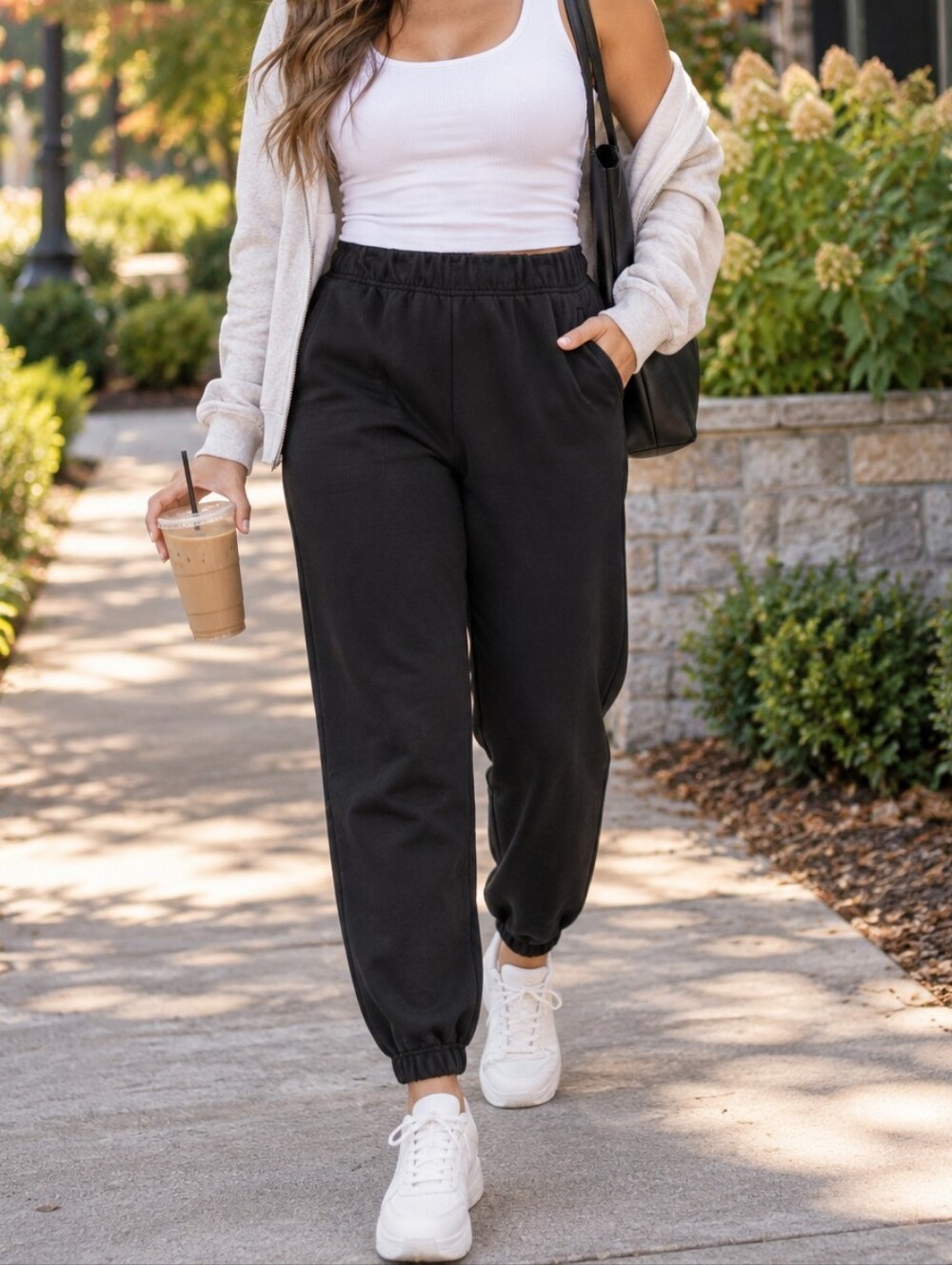 Aerie Black Cotton Blend Elastic Waist Jogger Sweatpants Cozy Lounge Casual